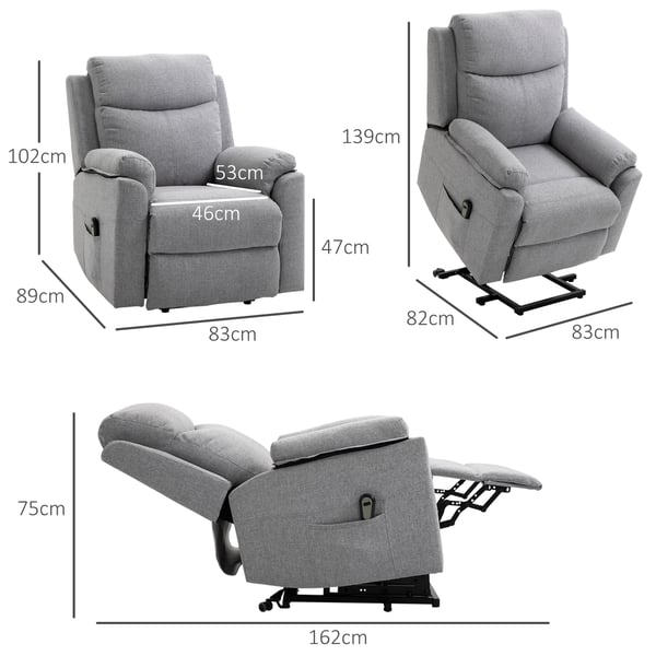 Elektrisk reclinerfåtölj, 83x89x102 cm, grå