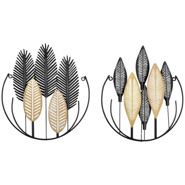Vægkunst sæt, 3D metalblad design, 40x46 cm, sort og natur