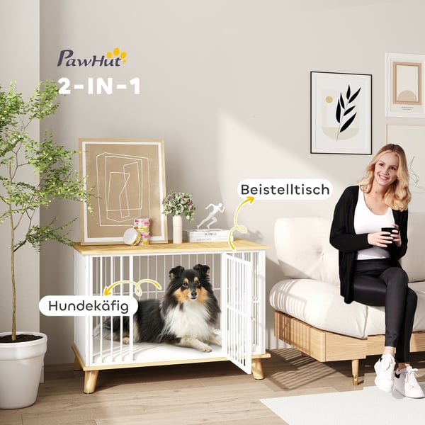 Hundebur, 86x60x70 cm, Hvid, Eg