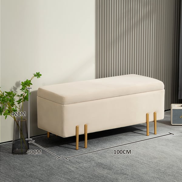 Opbevaringsbænk, 100x40x42 cm, Beige