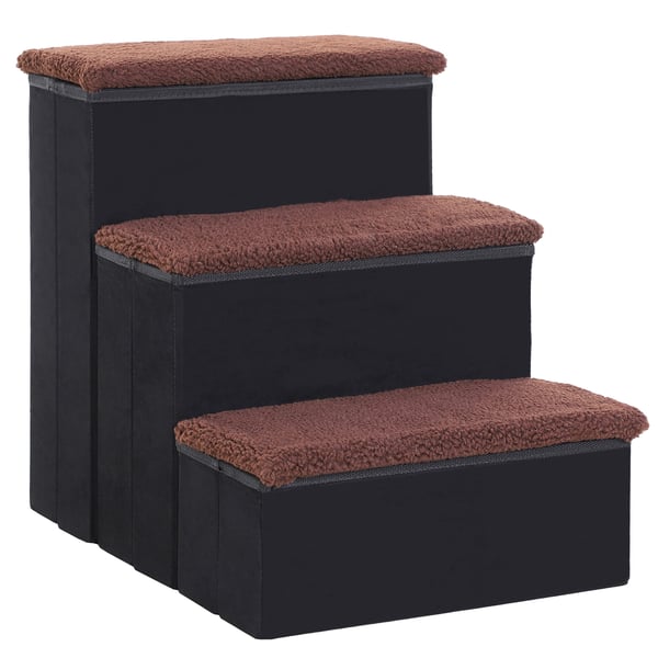 Kæledyrstrappe, Foldbar 3-trins med opbevaring, 40x54x48 cm, Sort