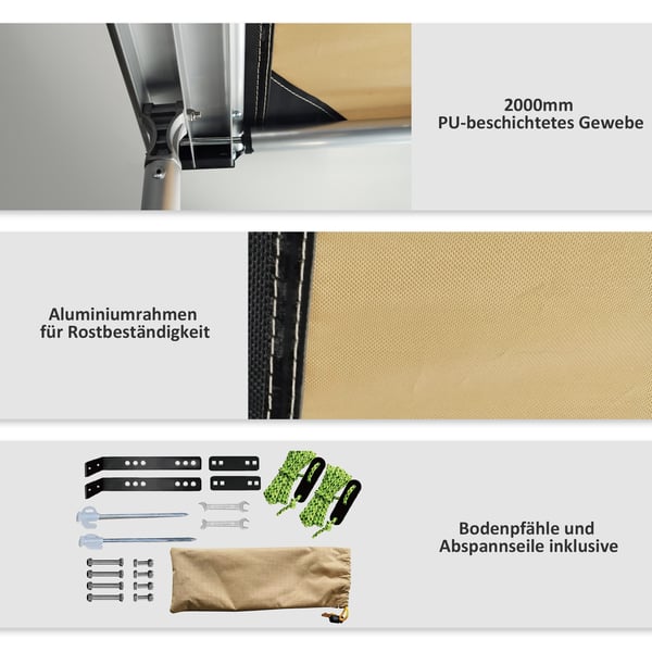 Bilsidemarkise, 160x250x125-225 cm, Khaki