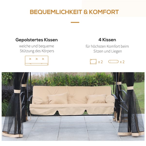 Haveswing, 3-personers med sidepaneler, 256x172x248 cm, Beige