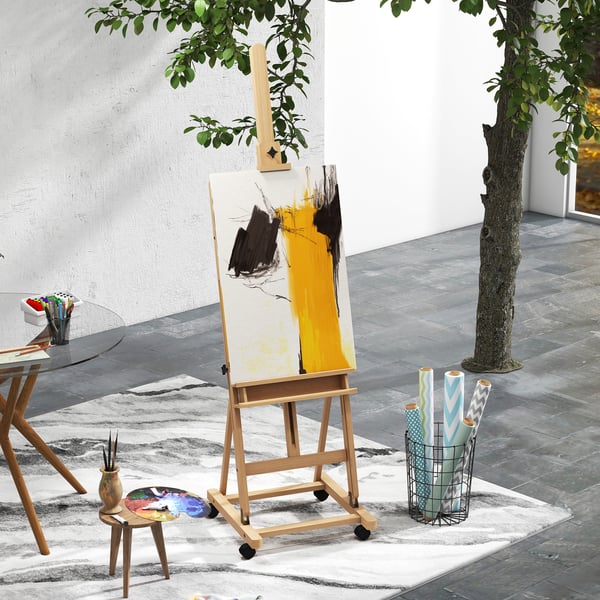 Maalausteline, 50,5x53x178-238 cm, luonnonpuu