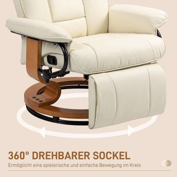 Fåtölj med recliner, 78x88x103 cm, Krämvit