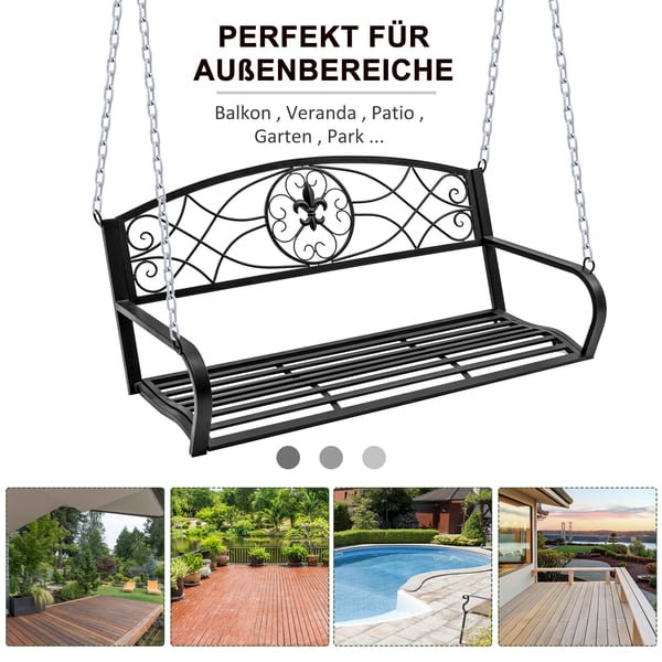 Hammockgunga för veranda, 132x63x58 cm, Svart