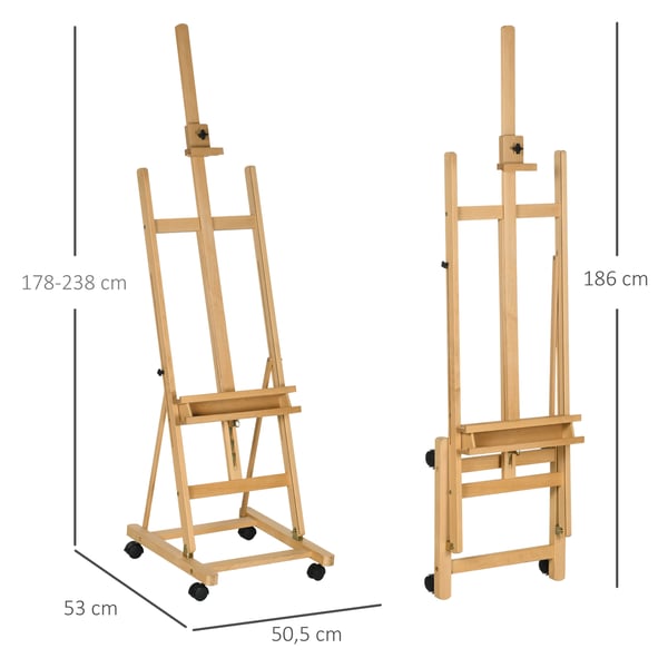 Maalausteline, 50,5x53x178-238 cm, luonnonpuu