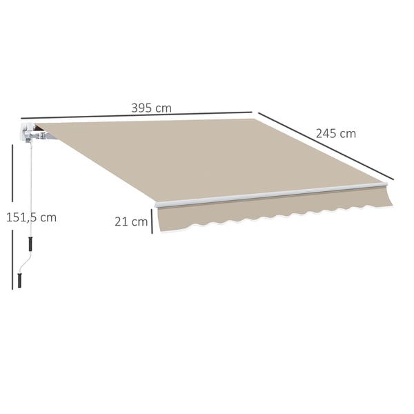 Markise, 395x245 cm, Hvid, Beige, metalstel