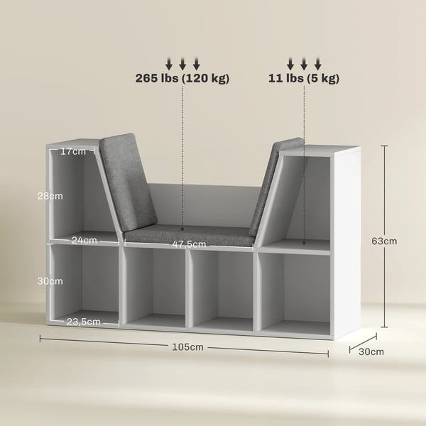 Bogreol med pude, 105x30x63 cm, hvid