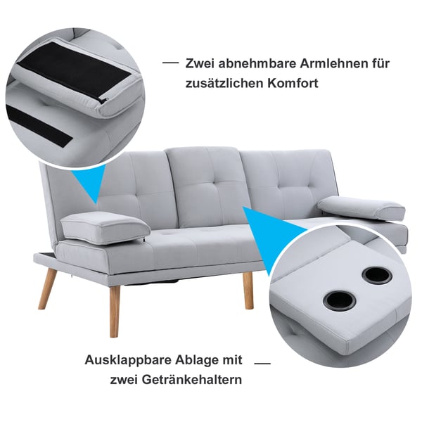 Bäddsoffa, 181x77x72 cm, Ljusgrå
