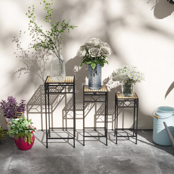 Planteholder, 28x28x66 cm, 24x24x56 cm, 20x20x46 cm, Sort og Guld