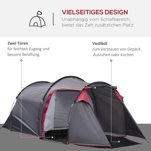 Campingtält, 426x206x154 cm, Grå