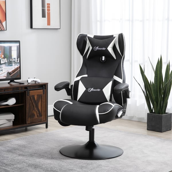 Gamingstol, Justerbar ergonomisk computerstol med højttalere, 69x73x118 cm, Hvid