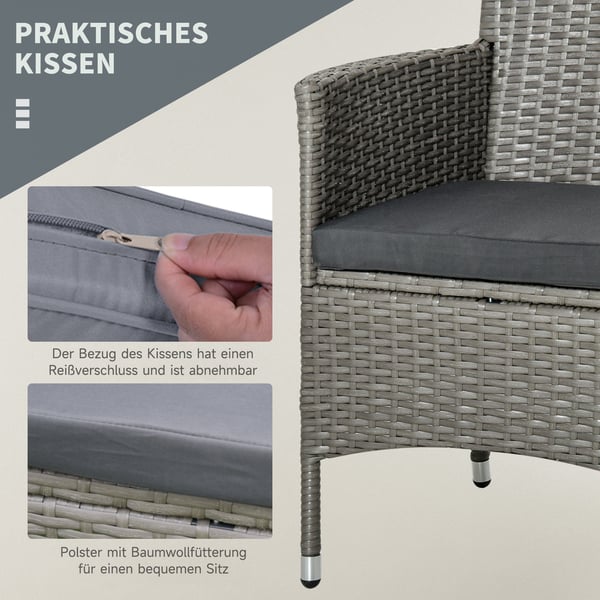 Rattan havemøbelsæt, 3-delt balconiesæt, 60x58,5x89,5 cm, grå