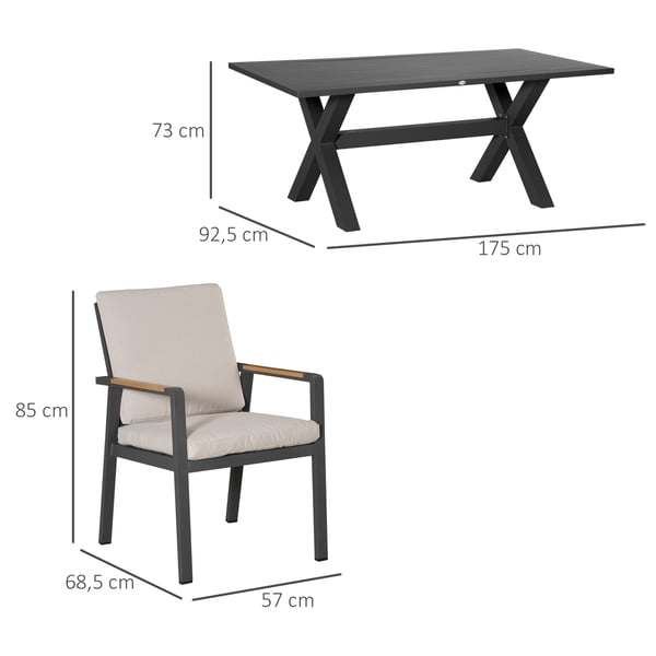Trädgårdsmöbelset, 175x92,5x73 cm, Grå
