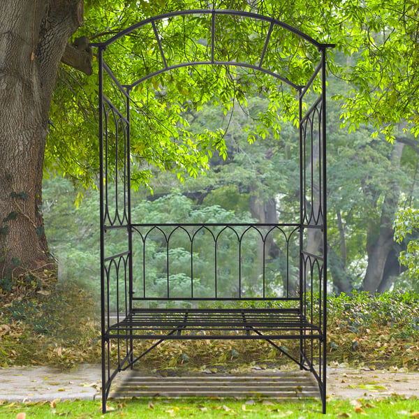 Havebue med bænk, 115x50x203 cm, sort