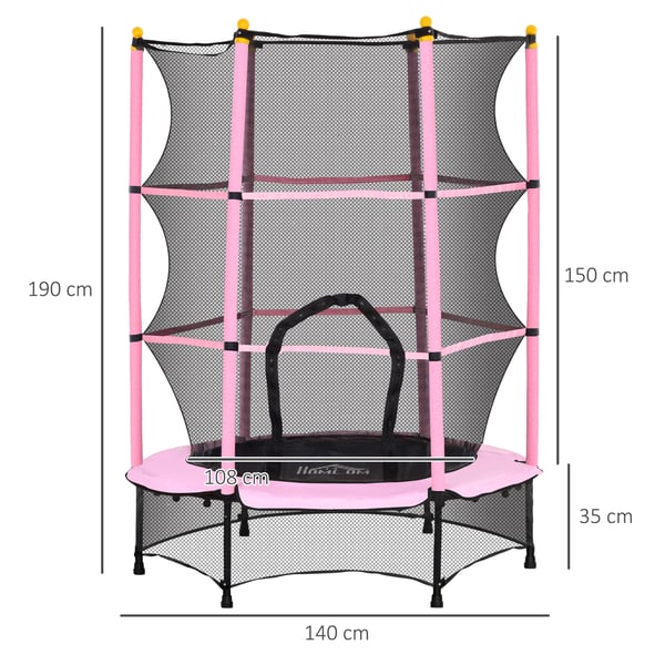 Børnetrampolin, 140x140x190 cm, Pink