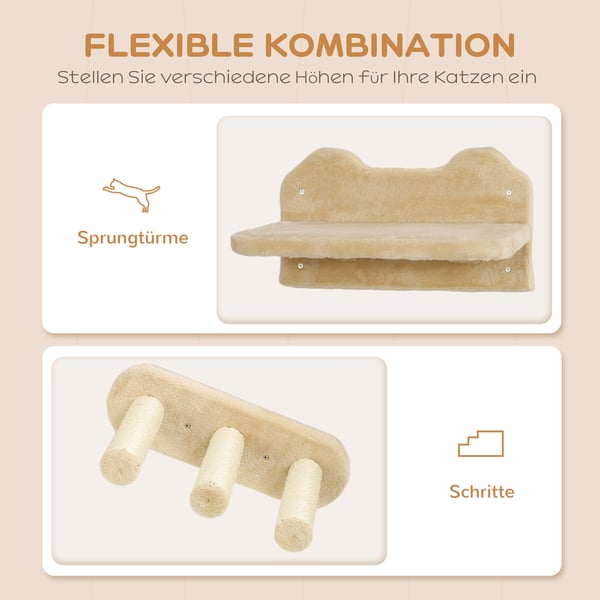 Klatrevæg til katte, 158x38,5x83 cm, Beige