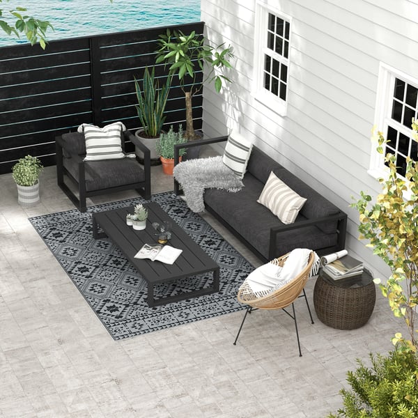 Udendørs Tæppe, 182x274 cm, Sort Grå