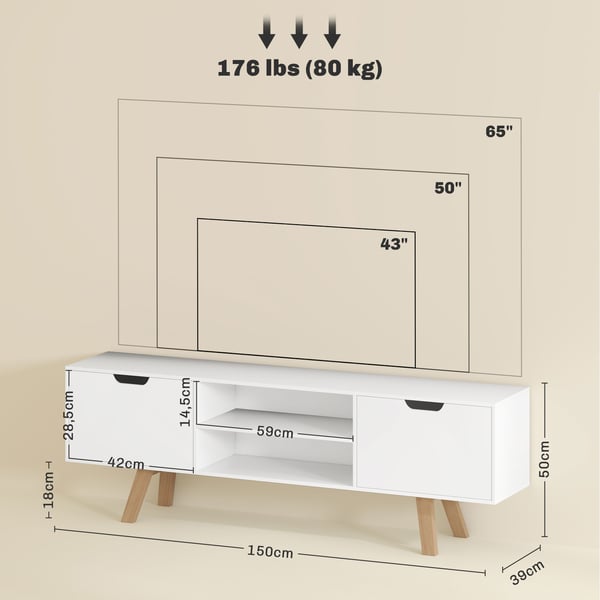 TV-bord, 150x39x50 cm, hvid