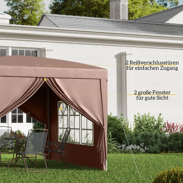 Sammenklappelig pavillon, 295x295x258 cm, brun