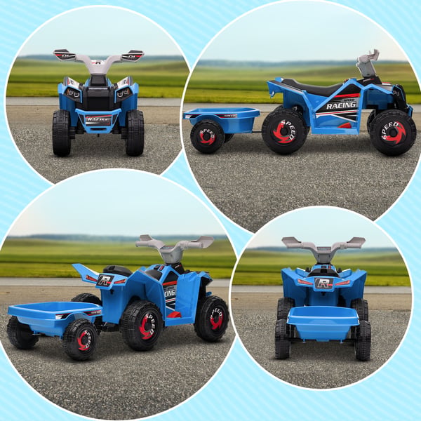 Elektrisk Børne Quad med Trailer, 106x41,5x48,5 cm, Blå