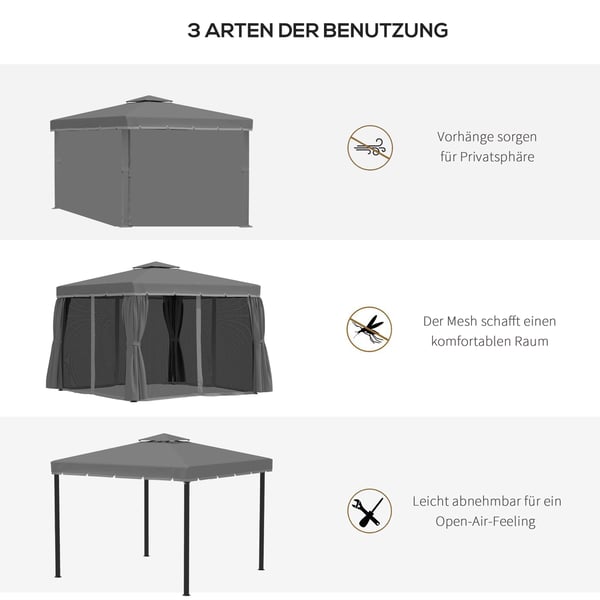 Havepavillon, 296x296x265 cm, Grå