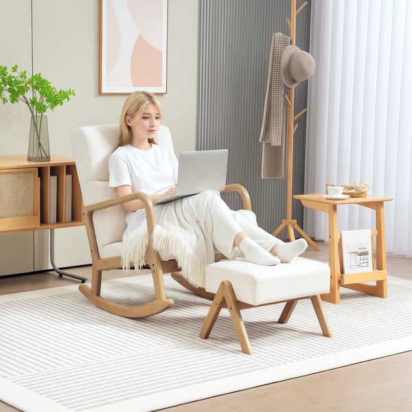 Gyngestol med skammel, 65x96x94,5 cm, creme