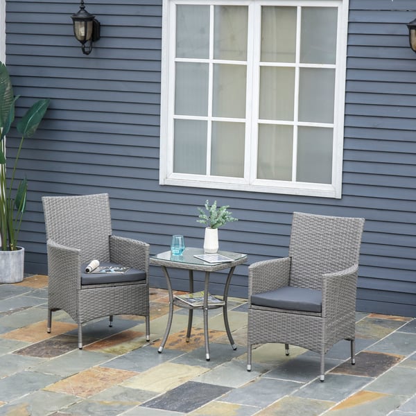 Rattan havemøbelsæt, 3-delt balconiesæt, 60x58,5x89,5 cm, grå