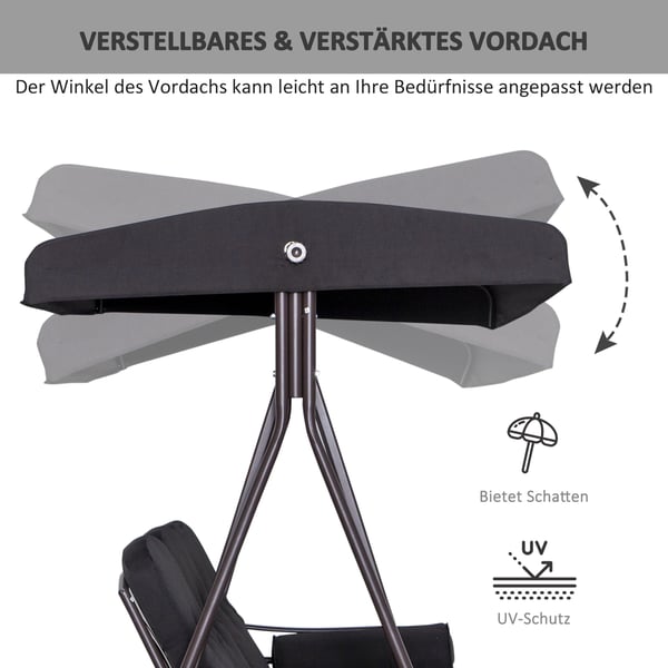Haveswing, 3-personers med baldakin og hynder, 116x206x183 cm, Sort