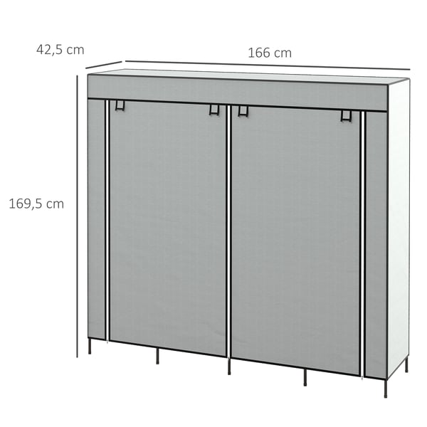 Stofklædeskab, 166x42,5x169,5 cm, Mørkegrå