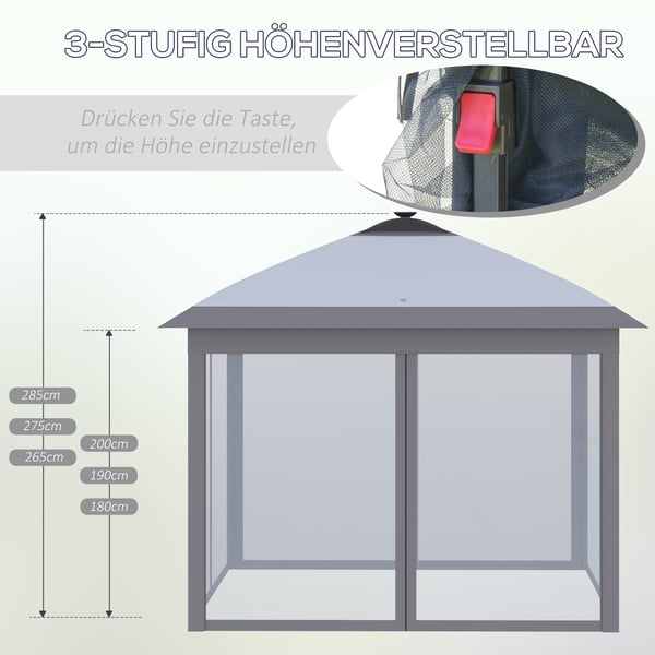 Sammenklappelig Havepavillon, 330x330x288 cm, Grå