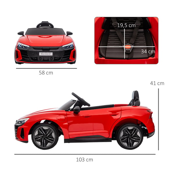 Elektrisk elbil, Audi RS e-tron GT, 103x58x41 cm, Röd