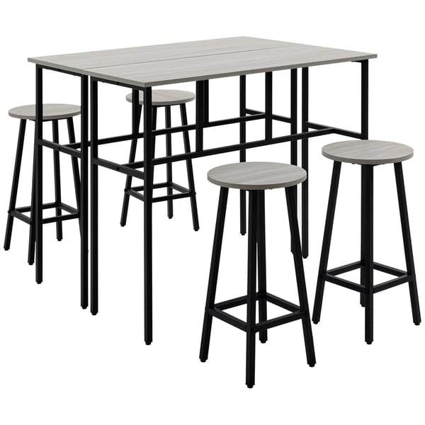 Spisesæt, 2 barborde og 4 barstole, 100x40x90 cm, grå og sort