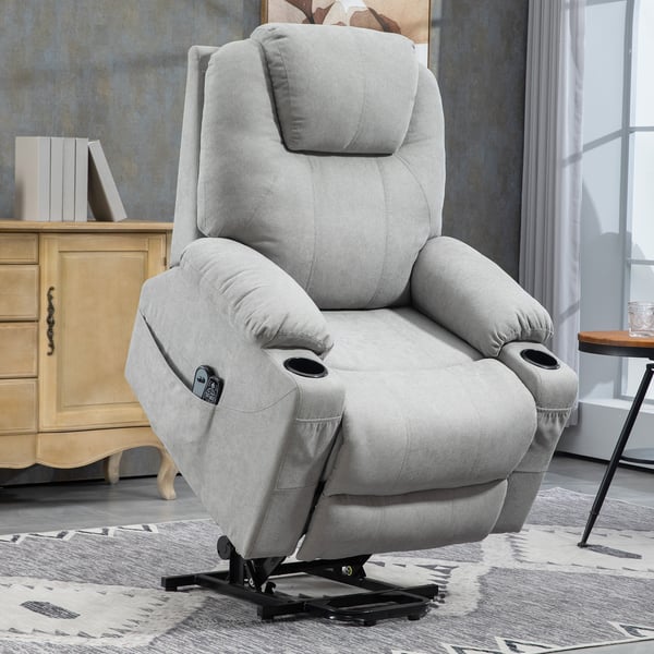 Lænestol med elektrisk løft, massage, varme, 90x101x107 cm, lysegrå