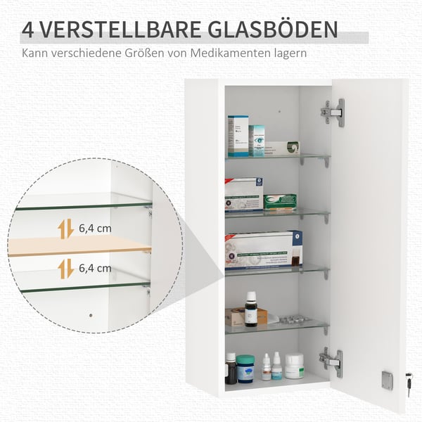 Medicinskab, Vægmonteret, 30x20x70 cm, Hvid