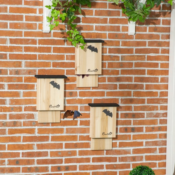Flagermus hus sæt, 3 dele, 25x6x37,5 cm, Natur, Træ