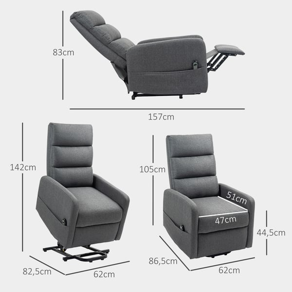 Elektrisk reclinerfåtölj 62x86,5x105 cm grå, tygklädsel