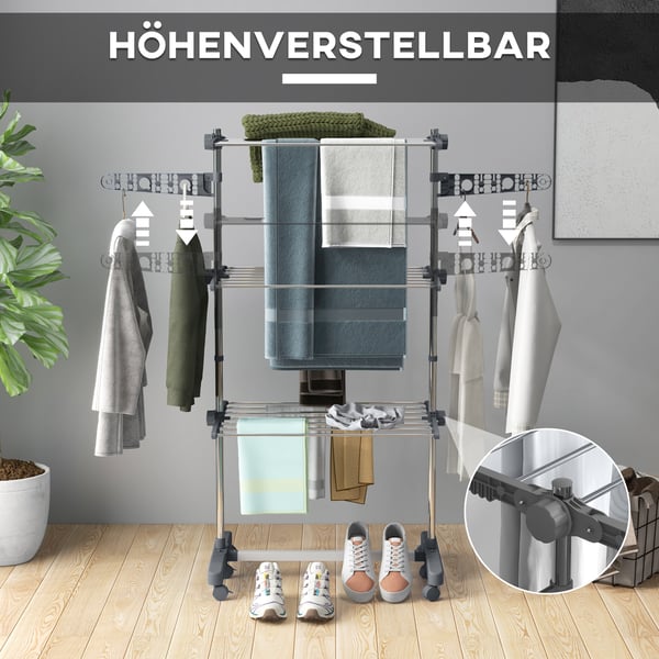 Tørrestativ til tøj, 142x55x152 cm, grå