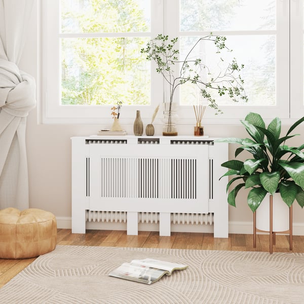 Radiatordæksel, 125-201x19x81,5 cm, Hvid