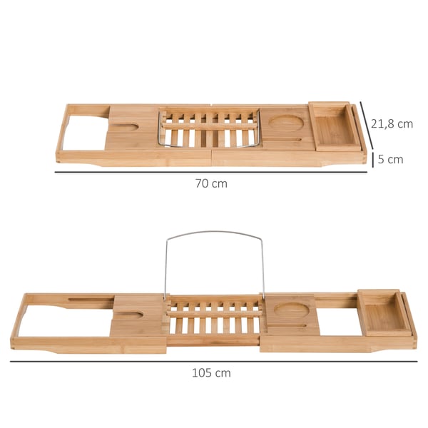 Kylpyammeen tarjotin, bambu, 70-105x21,8x5 cm, luonnonpuu