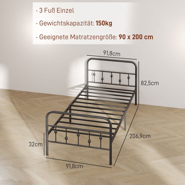 Sengeramme, 206,9x91,8x82,5 cm, Sort