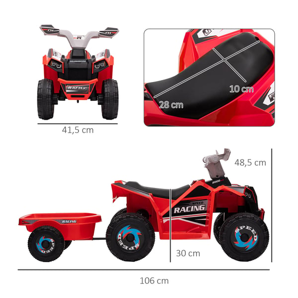 Elektrisk Quad Cykel, 106x41,5x48,5 cm, Rød
