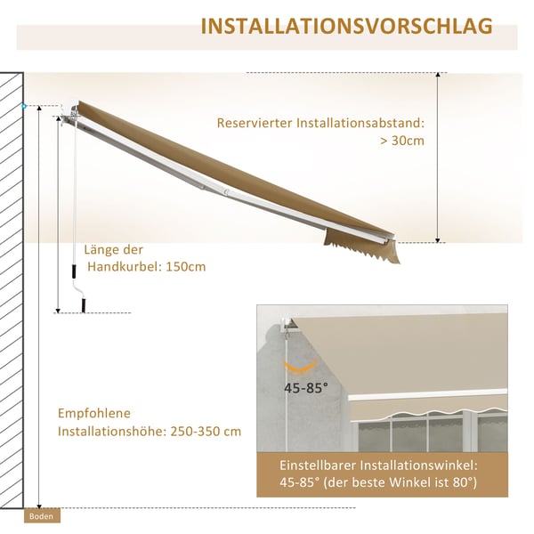 Markise, 395x245 cm, Hvid, Beige, metalstel