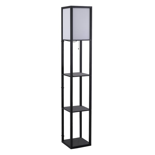 Gulvlampe med hylder, 26x26x160 cm, Sort
