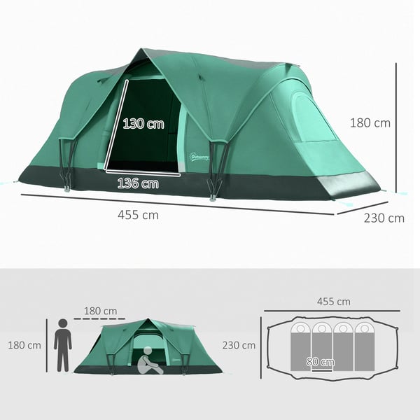 Campingtelt, 455x230x180 cm, Grøn
