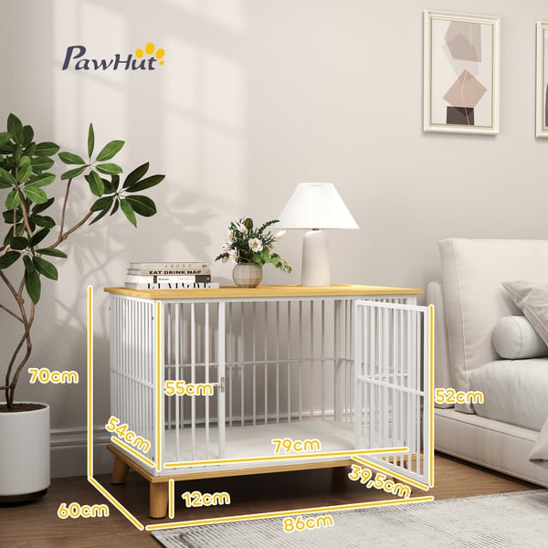 Hundebur, 86x60x70 cm, Hvid, Eg