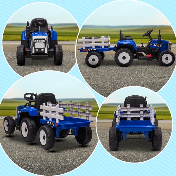 Elektrisk børnetraktor med fjernbetjening og trailer, 136,5x50x52,5 cm, blå