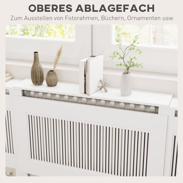 Radiatordæksel, 125-201x19x81,5 cm, Hvid