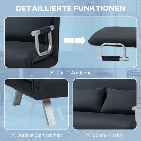 Soffa med bäddfunktion, 111x80x78 cm, svart